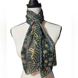 Elegant Gitano Green and Gold Scarf, approx. 10” wide